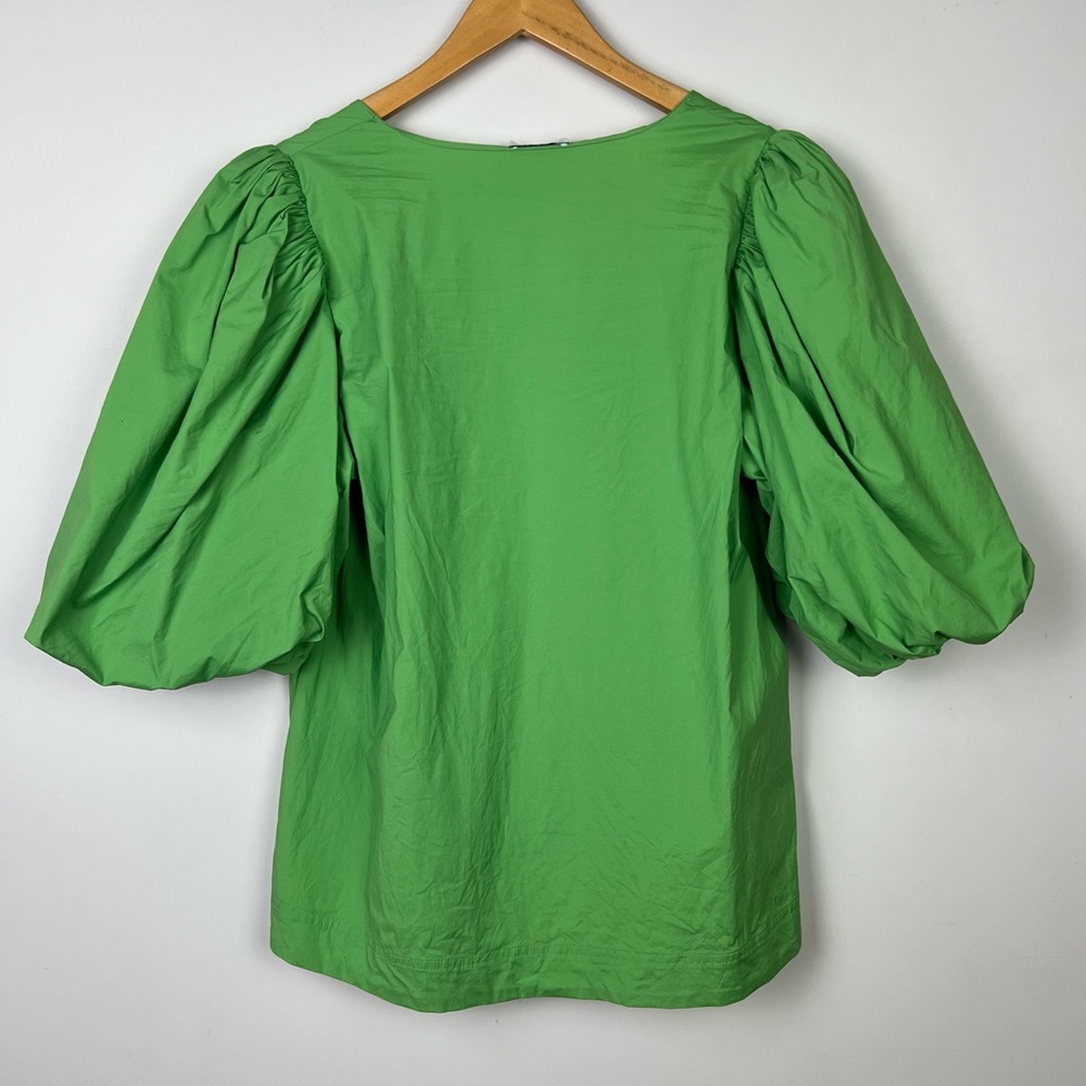 Witchery Puff Sleeve Top Blouse Apple Green V-Neck Cotton Office Cocktail Sz 10 - Picture 2 of 7